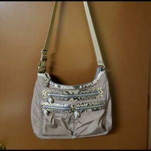 LIKE NEW Brighton Beige nylon purse with snake skin trim.